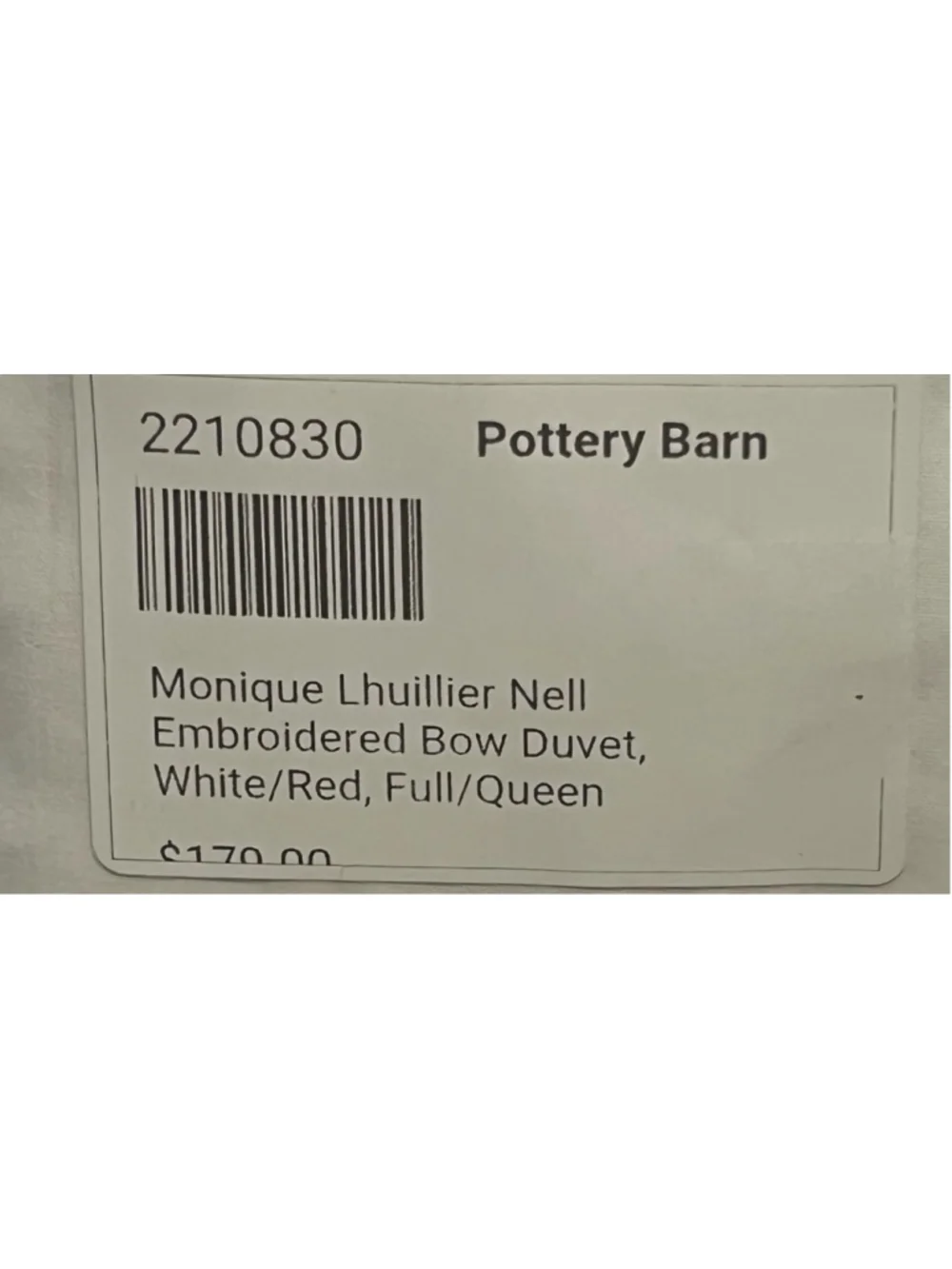 NWT Monique Lhuillier x Pottery Barn Nell Embroidered Red Bow Queen Duvet Cover